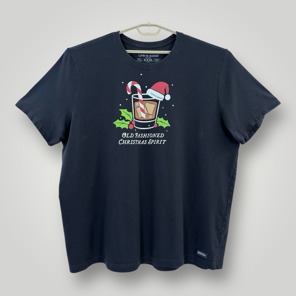 LIFE IS GOOD Crusher T-Shirt Men's 3XL Black OLD FASHIONED CHRISTMAS‎ SPIRIT